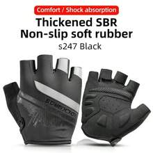 ROCKBROS A Pair Of Half-Finger Gloves Slip-Resistant And Durable Made From SBR Anti-Slip Soft Rubber Material Featuring High-Visibility Reflective Strips The Glove Design Features A Silhouette Of Shanghai City Touchscreen Compatible Unisex Design Essential For Cycling - Black - View 5