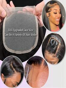 Ciocche di capelli umani con onde del corpo con chiusura, con linea dei capelli pre-sfoltita, 4 ciocche di capelli umani con chiusura in pizzo 5x5, pizzo trasparente frontale con baby hair, capelli naturali