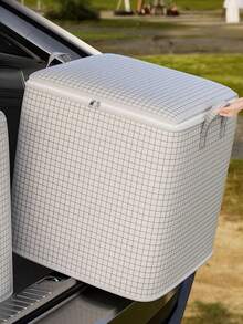 1PC Checkered Clothing Storage Bag, Quilt Storage Bag, Foldable Large Capacity Clothing Storage Bag, Moving Organization Bag, Out Of Season Clothing Storage Bag, Wardrobe Classified Storage, Soft Cloth Storage Bag With Zipper Waterproof And Dustproof, Suitable For Home Storage Of Blankets, Pants, Clothing, Toys, Etc., Home Storage Of Decorative Items