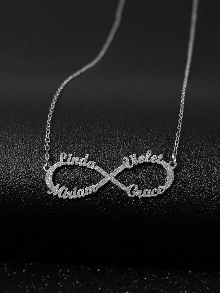 Fashionable Versatile Personalized Youthful Sexy Elegant High-End Chic Gold Infinity Symbol Name Letter Customized Necklace, Customized Jewelry, Birthday Gift, Anniversary Gift, Holiday Gift, Personalized Gift, Gift For Family, Friends, Suitable For Parties, Outings - Matte Silver - View 6