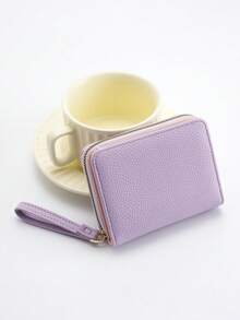 Cartera sólida de gran capacidad BATSIOE para mujeres, cartera con cremallera para monedas, billetera minimalista de lujo al por mayor para mujeres, billetera de dinero, billetera mini, monedero, billetera linda, billetera pequeña, billetera con muñequera - Púrpura malva - Ver 3