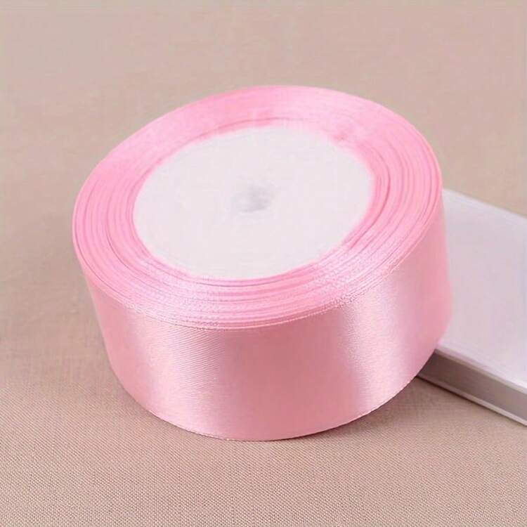 1 Roll 0.6/4cm Wide Satin Ribbon, Suitable For Hair Accessories, Cake Baking, Packaging - Pink - View 4