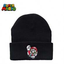 SuperMario 1pc Embroidered Pattern Knit Beanie, Cuffed Cartoon Anime Warm Hat For Men & Women, Suitable For Autumn/Winter Outdoor Activities, Commuting, Holiday Parties - The Perfect Gift For Fans