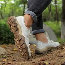 New Men's Casual Sports Shoes, Breathable Hiking Shoes, Non-Slip Durable Outdoor Shoes, Solid Color Sports Lace-Up Mesh Patchwork