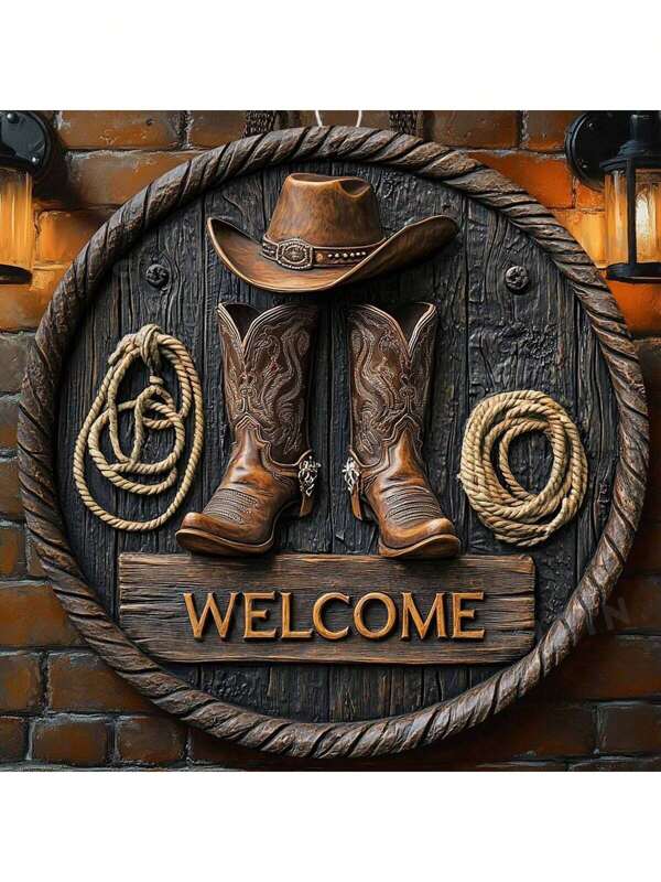 1pc Vintage Cowboy Welcome Metal Sign,Funny Metal Poster ,2D Flat Printing Multipurpose Metal Decor ,Easy Hanging, Room Decor,Home Decor,Kitchen Decor,Office Decor,Garden Decor,Outdoor Decor,Bedroom Decor, Living Room Decor, Cafe Decor, Restaurant Decor, Garage Decor, Bar Decor