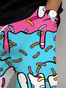 Men's Fashionable 3D Print Casual Pants With Elastic Drawstring And Pockets, Novelty & Stylish , Fall - Multicolor - View 5