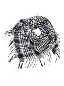 Lpc Fashion Classic Desert Plaid Print Square Headscarf,Arabic Outdoor Sun Protection Windproof Unisex Tassel Shawl Scarf, Abaya Accessories Suitable For Daily And Outing Wear Soft Hijab,Women Veil