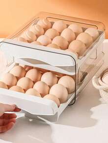 2-Layer Egg Door Tray Rolling Distributor Kitchen Drawer Style Double-Layer Egg Storage Box PET Transparent 32 Compartments Can Store 32 Eggs Refrigerator Fresh-Keeping Box Can Stack Egg Trays Egg Racks