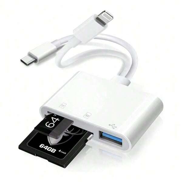 1pc All-In-One Multi-Slot Card Reader, Supports SD & TF Cards, Portable Adapter For , IPad, 15 Pro Max, 15 Pro, 15 Plus, 15, 14, 13, 12, 11, XS, XR, 8, 7, 6, Plug & Play