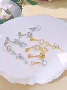 4 Soft Ceramic Full Diamond Navel Rings, Horizontal Bars, Simple Navel Rings, Stainless Steel Navel Buckles, Women's Abdominal Navel Nails, Human Puncture Accessories Suitable For Daily Life Wear