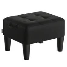 SONGMICS Sgabello Pouf Contenitore, Poggiapiedi in Tessuto Simil Lino, Imbottitura Spessa, Portata fino a 150 kg, per Soggiorno, Camera da Letto, Ingresso, Nero Inchiostro - nero - Visualizzare 6
