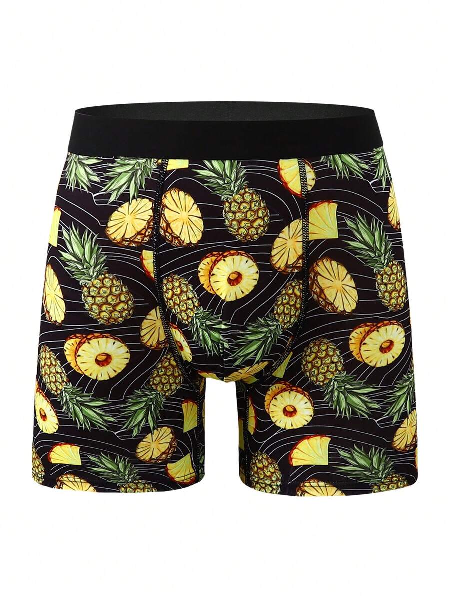 1 Pc Men's Stylish Pineapple Black Sweatpants With Comfortable Soft Mesh Lining And Long-Leg Boxers