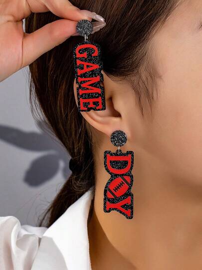 1 Pair Fashionable Exaggerated Glitter Football Letter Earrings