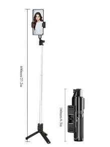 Palo de selfie inalámbrico Bluetooth STICKMAG de 74CM/29.1in, equipado con luz de belleza LED de tres velocidades ajustables, trípode giratorio de 360° de acero inoxidable antivibración, para sujetar en mano o de pie, compatible con iPhone 16 15 14 13 12 11e/Max/Pro/Xs/Xr/X/Plus y Galaxy S25/S24/S23/S22Ultra