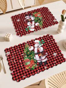 2pcs/4pcs Creative Christmas Party Linen Insulated Mat With Wavy Edge Non-Slip 12*18 Inch Heat Resistant For Christmas Holiday Farmhouse Family Gathering And Party Decoration Placemat