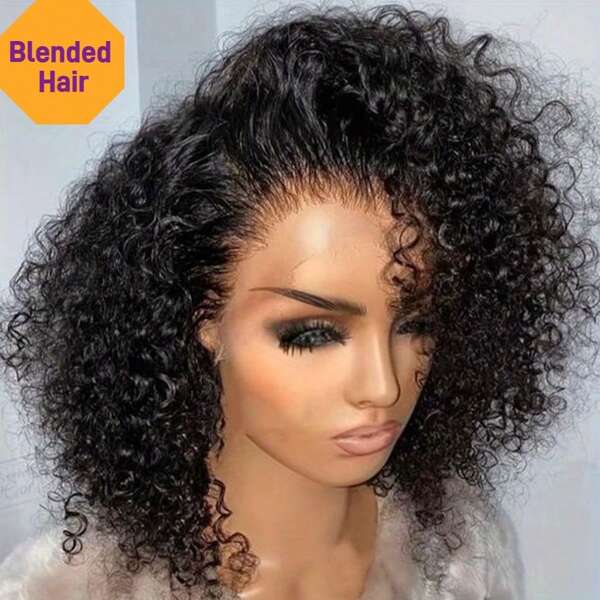 Peruca frontal de renda HD 13x4 13x6 4x4 5x5, densidade 200%, crespa, cacheada, 4x4 5x5, pré-cortada, sem cola, perucas de renda frontal, pré-depilada, pré-descolorida, cacheada profunda, resistente ao calor, fibra sintética, misturada, peruca humana para mulheres, 13x4 13x6, renda de orelha a orelha, renda pré-cortada disponível para 4x4 5x5, aparência natural e fácil de usar, cor preta, 8-36 polegadas