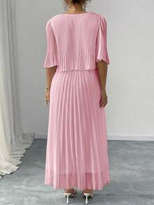 Women's Elegant Solid Color Chiffon Pleated Dress, Summer