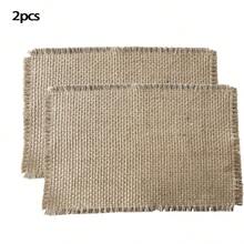 2 Stücke/4 Stücke/6 Stücke/8 Stücke Juteuntersetzer, gewebte Sackleinen Landhausuntersetzer für die Küche, hitzebeständig, fleckresistent, quadratische vintage Tischsets mit Quasten, geeignet für Landhausdekoration, Feierlichkeiten, Tischmittelstücke