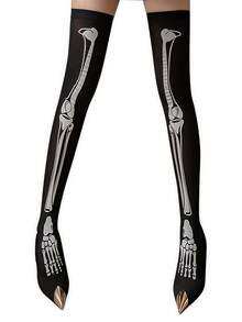1/3/5 双女士骷髅柔软可爱过膝袜，适合万圣节 - 黑色 - 查看 5