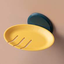 1pc Bathroom Round Soap Dish Holder, Wall Mounted Or Countertop Soap Tray