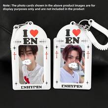 1 peça porta-cartões fotográficos retrô vermelho e branco, capa para cartões fotográficos, porta-cartões fotográficos "I Love En-Hyphen", porta-chaves, expositor de cartões fotográficos de ídolos Kpop, material PU, compatível com cartões fotográficos de ídolos de 3 a 3,5 polegadas, porta-cartões fotográficos de ídolos em formato de coração, pingente para bolsa