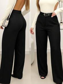 Tailored Wide Leg Pants With Belt Fashion 2025 - Black - View 2