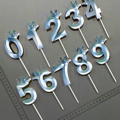 1入組歌劇皇冠生日蠟燭，藍色年齡數字（0-9）生日派對蠟燭