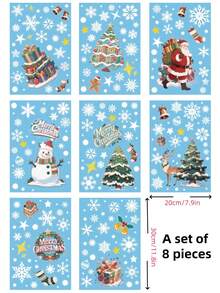 8pcs/Set Christmas Window Clings - Merry Christmas & Happy New Year PVC Window Stickers With Snowflakes, Gift Boxes, Santa Claus, Reindeer And Snowman - No Feathers, Static Cling Decals, Suitable For Holiday Decoration, Easy To Apply And Remove  Christmas Decor  Christmas Decorations Wall Stickers Room Decor Wall Decor Christmas Decoration Home Decor