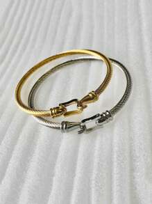 1pc Men's Summer Stainless Steel Adjustable Mobius Twist Open Bangle Bracelet, Waterproof, Fade-Resistant, Suitable For Daily Wear, Great Mother's Day Gift