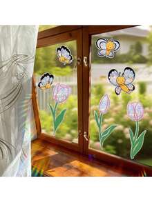 1 Set Of Modern Rainbow Daisies And Bee Electrostatic Stickers Thick Electrostatic Stickers PVC Double-Sided Printing Reusable Stickers For Bedroom, Balcony, Kitchen Window Decoration Bee And Floral Pattern Door And Window Stickers - Multicolor - View 18