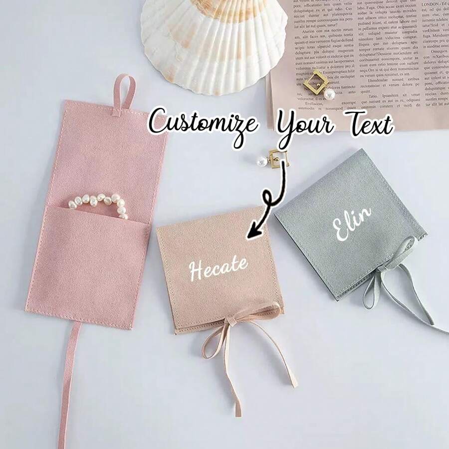 5pcs Customized Jewelry Pouches, Name Envelopes, Bridesmaid Gifts, Bride Gifts, Groomsman Gifts, Wedding Favors, Pink, Purple, Closet Organizer, Customized Graduation Gifts, Travel Jewelry Organizer - Multicolor - View 1