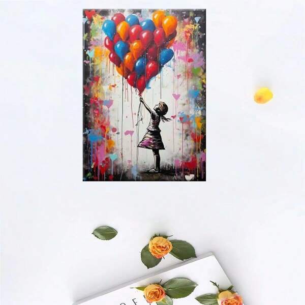 5D Peinture de diamant DIY - Graffiti en forme de cœur de petite fille, kit de point de croix en diamant, décoration murale de mosaïque pour la maison