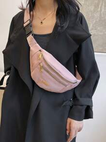 Solid Color Waist Bag, Women's Zipper Front Fanny Pack With Adjustable Strap, Preppy Bum Bag For The First Day Of School