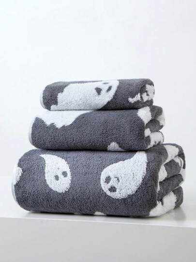 1pc Thin Gray Halloween Ghost Jacquard Polyester Bath Towel, Rectangle 70*140cm Or Kitchen/Face/Hand Towel 34*75cm Or Small Towel 34*34cm, Suitable For Men, Women, Couples, Families, All Seasons, Quick-Drying, Absorbent, Soft, Applicable For Bathroom, Hotel, Gym, Holiday Gifts, Party, Beach Shower Towels For Beaty Salon, Hotel Sports,Home Essentials, Towel, Skin Care