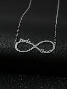 Fashionable Versatile Personalized Youthful Sexy Elegant High-End Chic Gold Infinity Symbol Name Letter Customized Necklace, Customized Jewelry, Birthday Gift, Anniversary Gift, Holiday Gift, Personalized Gift, Gift For Family, Friends, Suitable For Parties, Outings - Matte Silver - View 5