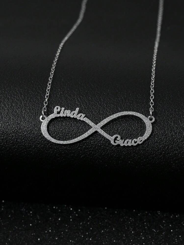 Fashionable Versatile Personalized Youthful Sexy Elegant High-End Chic Gold Infinity Symbol Name Letter Customized Necklace, Customized Jewelry, Birthday Gift, Anniversary Gift, Holiday Gift, Personalized Gift, Gift For Family, Friends, Suitable For Parties, Outings - Matte Silver - View 4