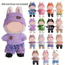 Ropa de muñeca de 17 cm, compatible con Labubu, incluye 3 conjuntos - Sombrero de cubo de moda, suéter y pantalones o conjunto de falda, adecuado para muñeca de 17 cm, accesorios de figura de muñeca lindos para jugar y exhibir (zapatos y muñeca no incluidos) - Multicolor - Ver 2