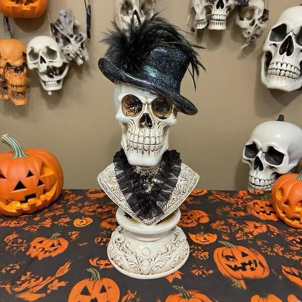 Halloween Skull Decoration Set - Gothic Skull Headpiece, Centerpiece + Pumpkin Lantern | Spooky Party Supplies, Suitable For Haunted House And Porch Decorations | Halloween Series
