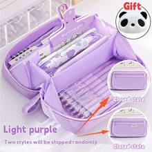 1个装铅笔袋，内含熊猫胸针，可DIY火山图案，新款扁平折叠便携超大容量，正面透明窗口，极具吸引力的文具盒/铅笔盒，返校文具用品，返校季，学习用品，铅笔盒，铅笔袋，书包 - 彩色 - 查看 16