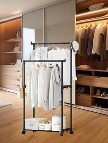 1 pieza Perchero de pie, Perchero pequeño para ropa de dormitorio, Perchero de barra doble, Perchero multifuncional para colgar y exhibir ropa, Perchero portátil, Estantería de almacenamiento, Decoración de habitación, Adecuado para dormitorio, sala de estar, balcón, Estantería de almacenamiento móvil de interior de varias capas simple