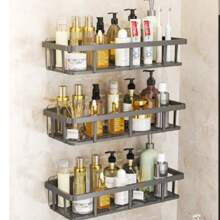 3/4 pezzi Mensola da bagno montata a parete anti-ruggine e lucida - Senza foratura richiesta, Portaoggetti adesivo salvaspazio per shampoo, balsamo ecc., Design di drenaggio facile, Soluzione di stoccaggio per il bagno, Mensola da bagno moderna, Rastrelliera in plastica durevole