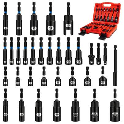 34-Piece Impact Magnetic Nut Driver Set, Standard Metric & SAE Size Driver Bit Set, Deep Nut Driver Set, 1/4'' Quick Change Hex Nut Drivers With Sturdy Tool Box, Chrome Vanadium Steel