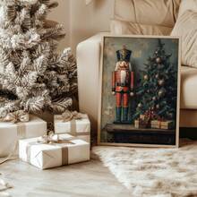 1 peça, tela para pendurar, arte de parede emoldurada, arte de parede de quebra-nozes de Natal - feriado, decorações de cenário de neve e decoração de feriado, decoração de casa de feriado, pintura a óleo de Natal, árvore de Natal, decorações de Natal - Multicolorido - Ver 11