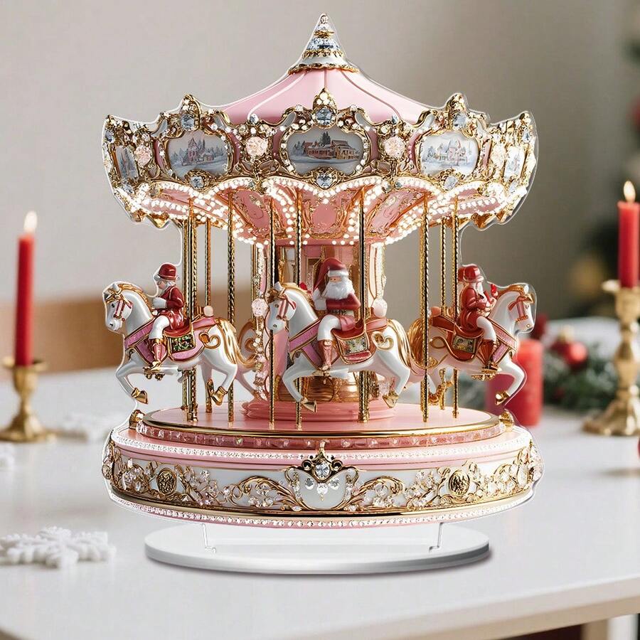 1/3 peças, Enfeite de mesa de acrílico em formato de carrossel do Papai Noel, Presente de Natal perfeito para casa e escritório, Placas e enfeites de mesa, Estilo boêmio, 2D, Decoração de Natal