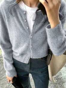 Cárdigan de mujer de un solo pecho, de manga larga, elegante y vintage, suéter sólido de lana tejida para otoño e invierno, básico para volver a la escuela y estilo Y2K