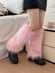 Women's Fluffy Leg Warmers - Soft & Plush Boot Covers For Winter, Ideal For Halloween And Santa Claus Costumes - Pink - View 7