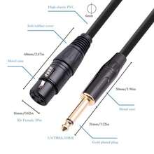 Cable de micrófono de 6 m macho a XLR hembra balanceado, adecuado para amplificador, micrófono, guitarra, aplicaciones de audio profesional de 6,35 mm - Negro - Ver 2