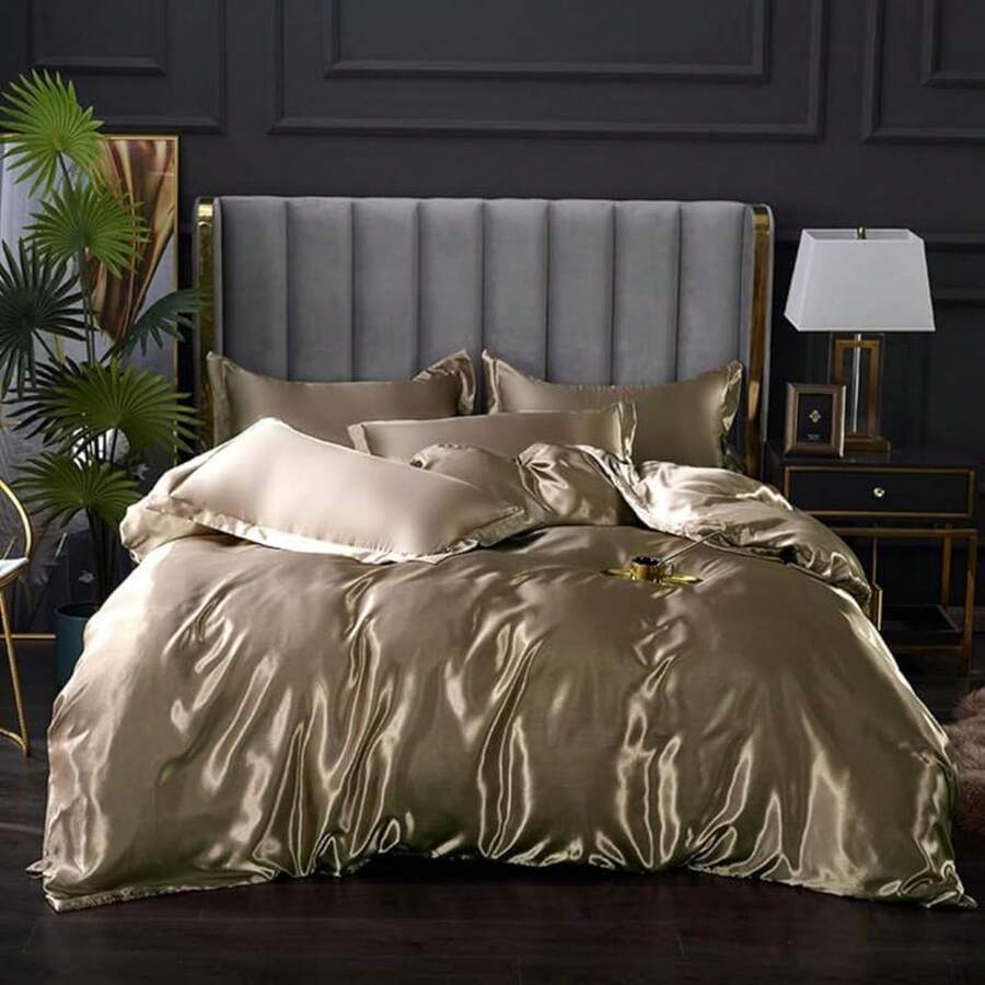 Full Satin Bedding Set In Wine Red, Silk - Like, Luxury Soft Burgundy Comforter Cover, Chic Bedroom Decor, Zippered (1 Duvet Cover + 2 Pillow Cases) - Multi 39 - 查看 1