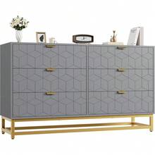 ShiningLove Drawer Dresser With Gold Metal Legs, Grey Stylish Storage Chest For Bedroom, Closet Or Living Room - Tủ quần áo 6 ngăn kéo màu xám (lớn hơn) - Xem 6