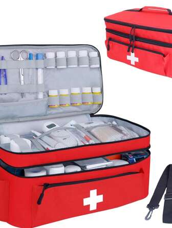 大型急救包，带肩带，药品收纳盒，旅行应急包，适用于汽车、家庭、办公室、户外、露营、徒步旅行